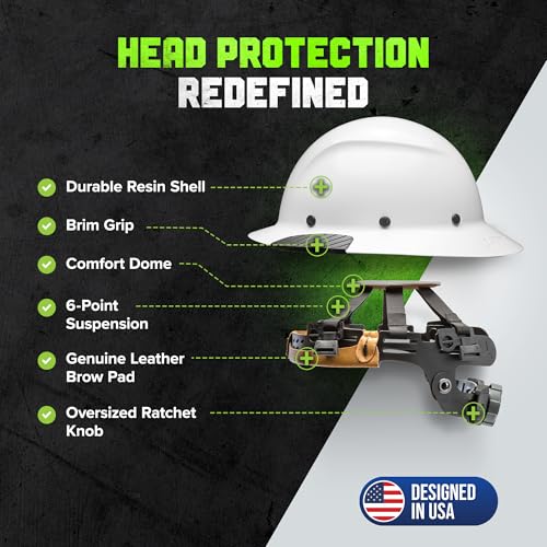 Lift Safety CSA DAX Full Brim Hard Hat White - Impact-Resistant, Moisture-Repelling Liner