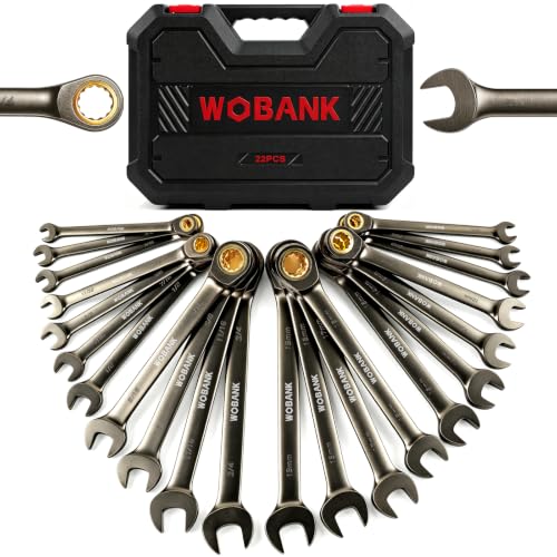 WOBANK 22-Piece Ratcheting Wrench Set - Metric & SAE, Regular Edition, 8-19mm & 1/4-3/4"