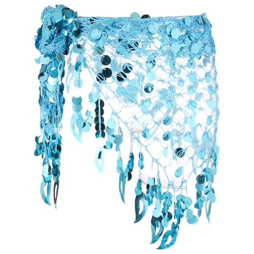Women's Belly Dance Hip Scarf Wrap Skirt with Waist Chain - Turquoise