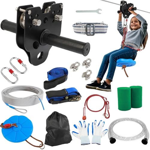 OLenyer 100FT Backyard Zipline Kit for Kids & Adults - Safe & Durable