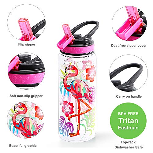 Cute Flamingo Water Bottle for Kids Girls 23oz with Straw - Durable & Leakproof