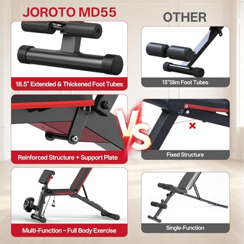 Red JOROTO Adjustable Weight Bench with Leg & Back Extensions, Preacher Curl