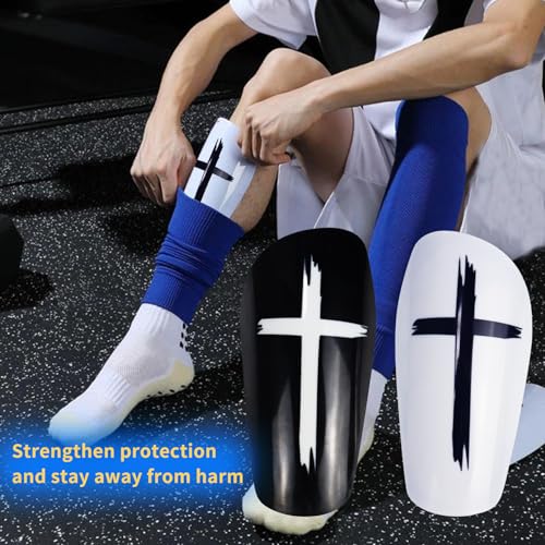 Kids Soccer Shin Guards with Socks - Black & White, Small Size
