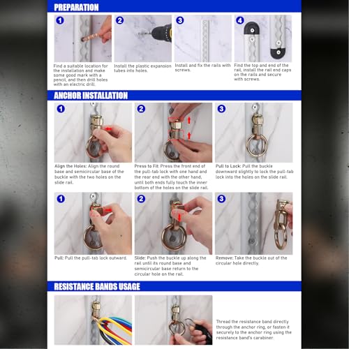 Resistance Band Wall Mount System with 5 Resistance Bands & Accessories - Space Saving Home Gym
