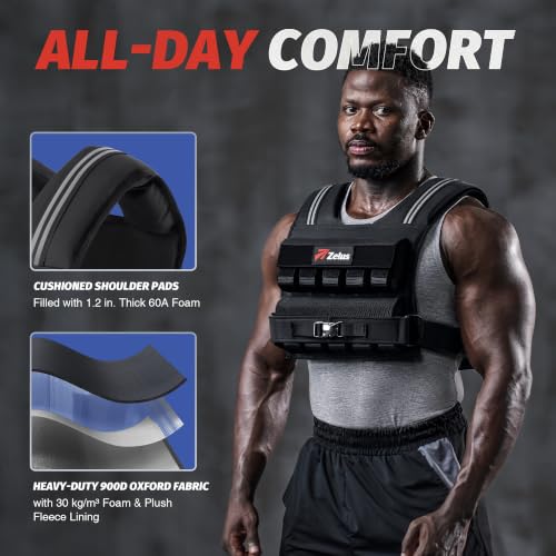 ZELUS Adjustable Weighted Vest Men 45LB Black for Strength & Cardio Training