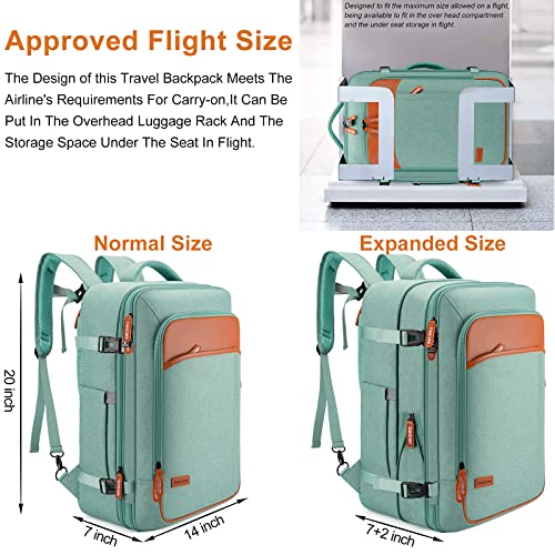 Lumesner 40L Expandable Travel Backpack Green 20 Inch Carry-On Flight Approved