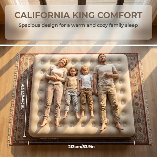 California King Air Mattress with Rechargeable Built-in Pump - Portable Inflatable Bed for Home & Camping