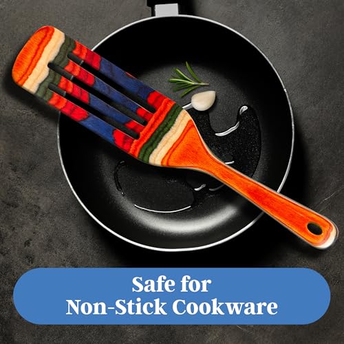 Colorful Wooden Spatula 13-Inch Kitchen Utensil for Cooking & Flipping