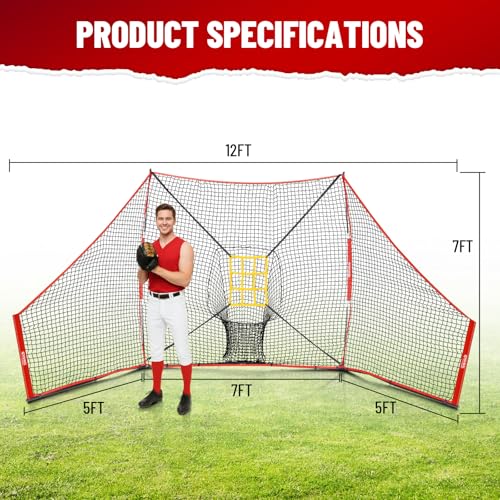 12x7 FT Baseball Hitting Net with Side Nets & Ball Collection System