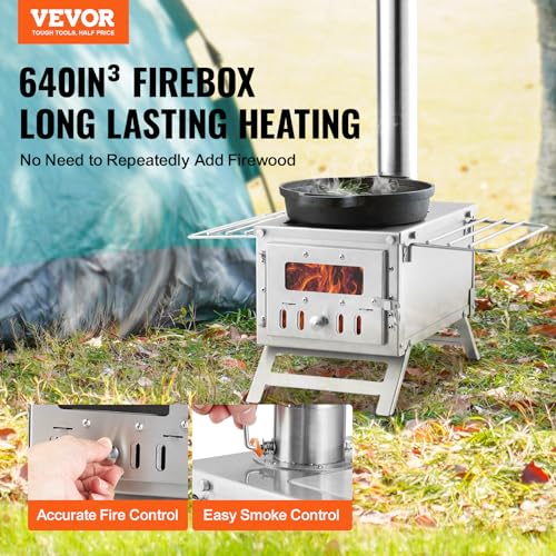Portable Stainless Steel Camping Wood Stove 12.32x7.80x6.10in with Chimney & Gloves - 10.5L