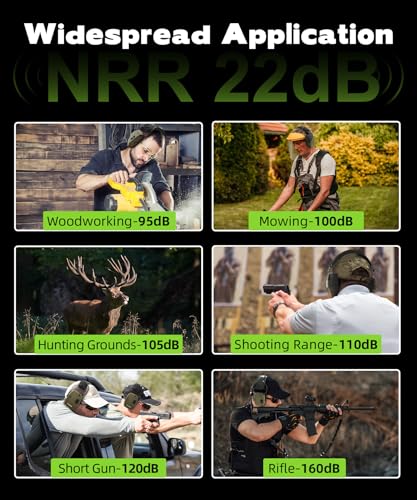 Green Bluetooth Shooting Ear Protection Earmuffs with Noise Cancellation & Sound Amplification