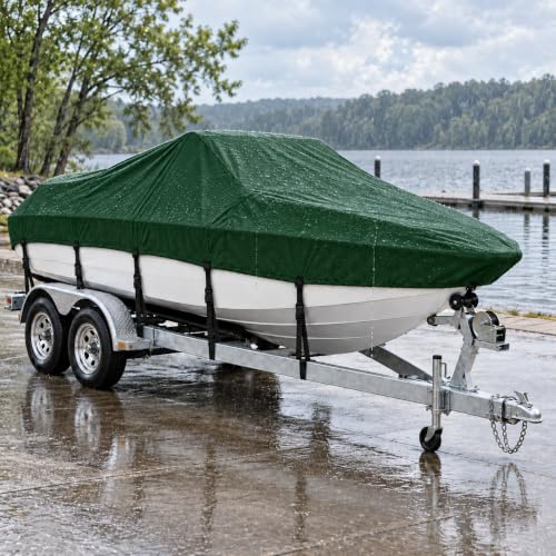 MSC Waterproof Boat Cover for V-Hull & Tri-Hull Boats, Model D, 17'-19', Up to 96" Beam, Forest Green