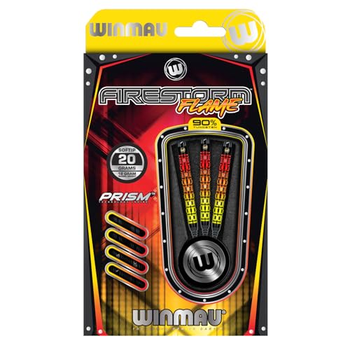 Winmau Firestorm 20 Soft Tip Darts - 90% Tungsten, Slim Precision, Includes Flights & Shafts