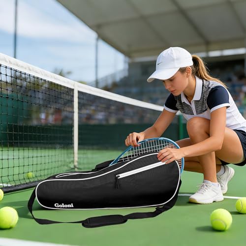 Goloni Tennis Bag for 3-4 Rackets - Water-Resistant Padded Tennis Racket Bag - Black