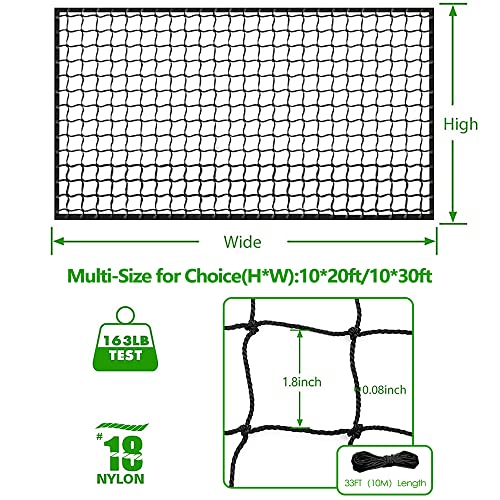 Heavy Duty Baseball & Softball Backstop Nets 10x30ft - Polyethylene Barrier & Practice Netting