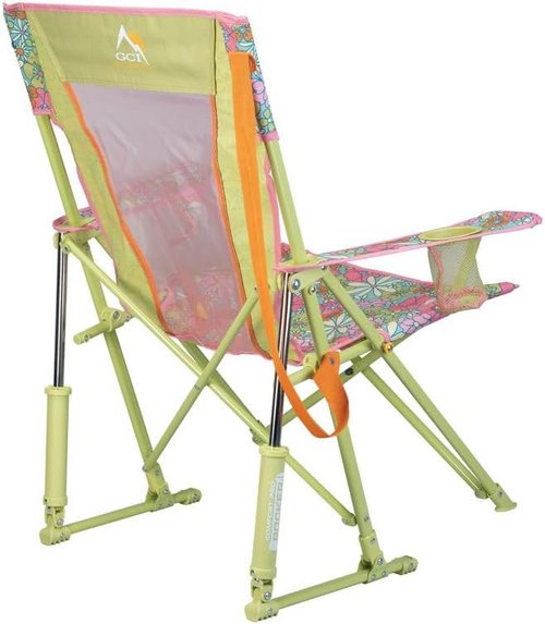 GCI Outdoor Comfort Pro Rocker Camping Chair - Portable Folding Rocking Chair with Durable Armrests & Drink Holder - Floral Design