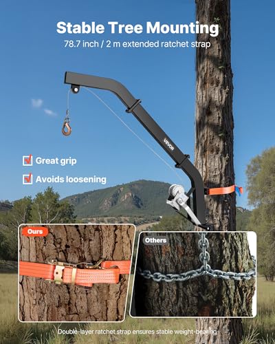Tree Mounted Deer Hoist 353 lbs Load Capacity Hunting Game Lift Winch with Ratchet Strap