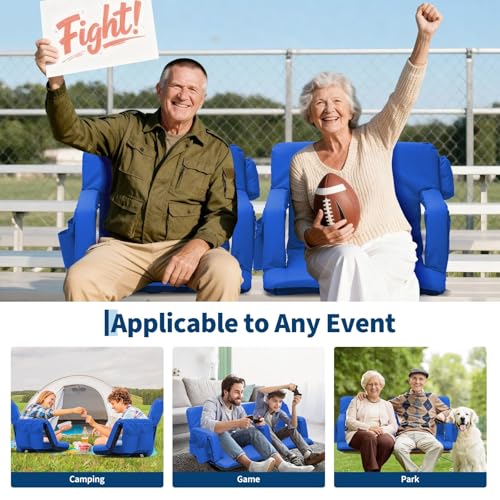Wide Stadium Bleacher Seat with Back Support & Padded Cushion - Adjustable Reclining Football Chair with Cup Holders & Storage