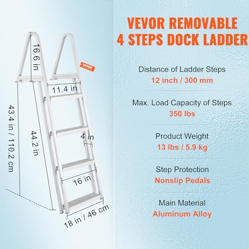 Removable 4-Step Dock Ladder - 350 lbs Capacity for Pontoon Boats