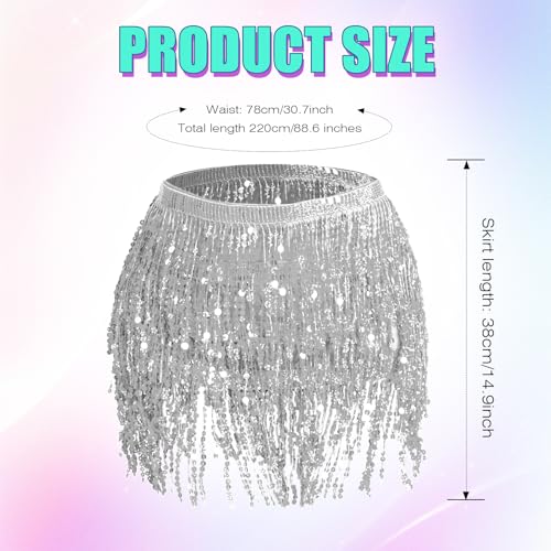 Women Sparkly Sequin Skirt with Tassel in Silver - Belly Dance Wrap