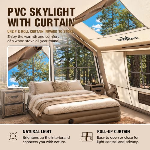 8 Person Inflatable Family Tent with Skylight & Stove Jack - Quick Setup