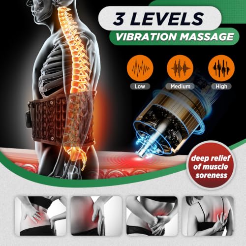 Decompression Back Belt with Red Light Heating and Massage - Black, Inflatable Lumbar Support for Spine Relief