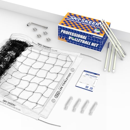 SKEERY Professional Volleyball Net 32x3.3ft, Official Size with Steel Cables & Reinforced Design
