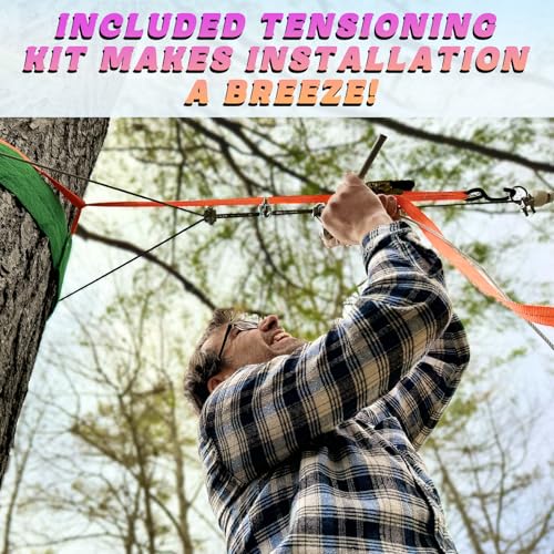 105 Ft Kids & Adult Zipline Kit with Safety Harness, Stainless Steel Spring Brake, Tree Protectors