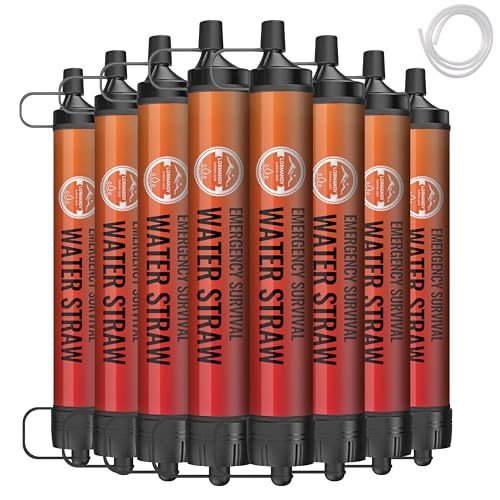 Orange Water Filter Straw 8 Pack for Camping Hiking Survival Gear