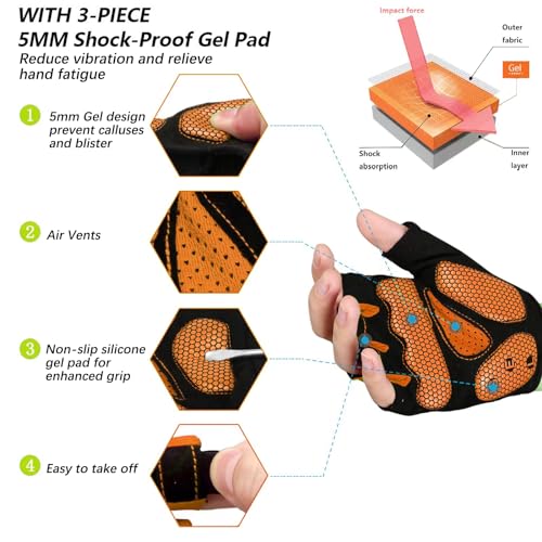MOREOK Cycling Gloves Bike Bicycle Gloves Half Finger 5MM Gel Anti-Slip Orange Large