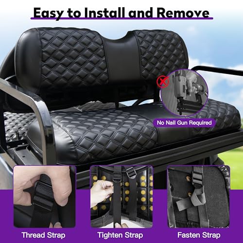 Club Car Precedent Golf Cart Seat Covers No Staples Black - Fits for Model
