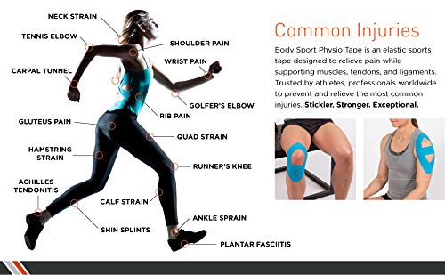 Body Sport Physio Tape, Kinesiology Tape to Support Muscles and Joints - 2 in x 5.5 yds - Black