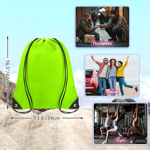 Light Green Drawstring Backpack Bulk 70 Pack 16.5x13.4in for Gym Camping