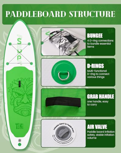 FunWater Inflatable 10'6 Green Tiki Stand Up Paddle Board with Accessories