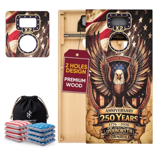 ARBORYTH Bald Eagle Regulation Cornhole Board Set 4x2 ft or 3x2 ft with Double Holes