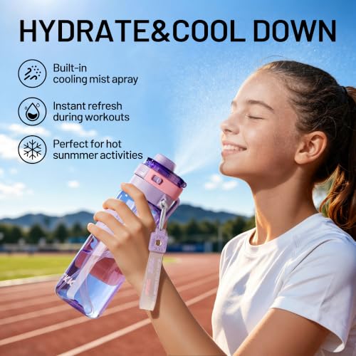 22oz BPA-Free Tritan Water Bottle with Mist Spray & Flip Top - Black