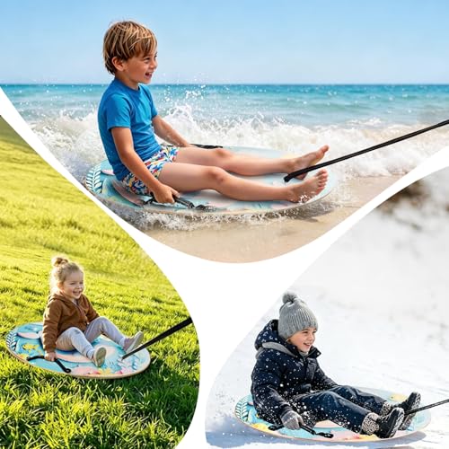 ELDGREON Whale Ocean Wooden Skimboard for Kids with Handles & Tow Rope - Beach & Shallow Water Toy