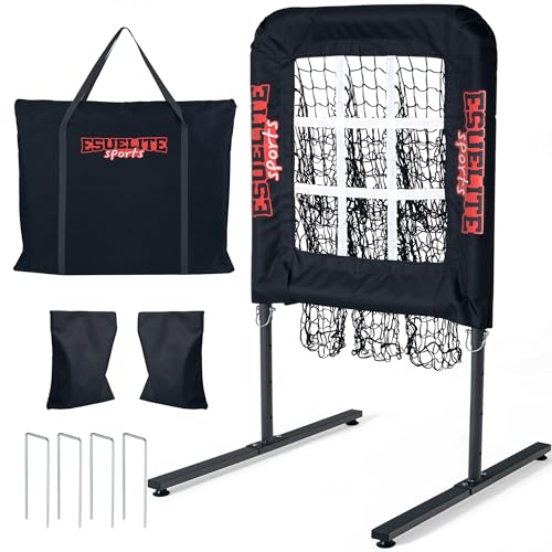 ESUELITE Black Pro 9-Hole Pitching Net with Strike Zone - Portable Indoor/Outdoor Baseball & Softball Training Equipment