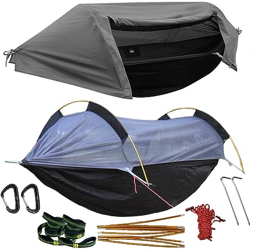 WintMing Grey 3-in-1 Camping Hammock Tent with Mosquito Net & Rain Fly Cover, 440lbs Load