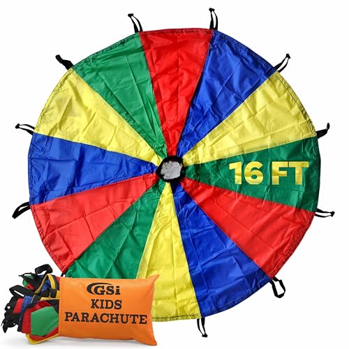 Kids Rainbow Parachute 16 Feet for School & Gym Class - Bright Multicolor Play Equipment