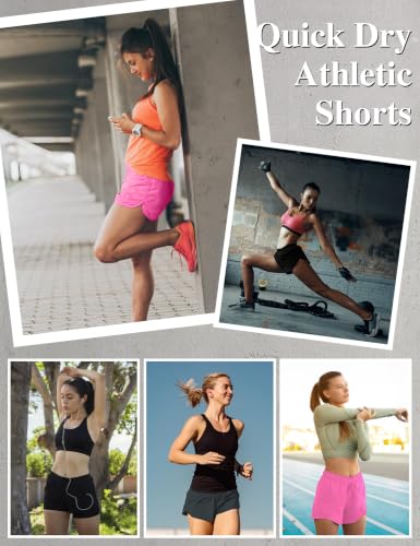 Women's Athletic Running Shorts with Pockets - 3 Pack, Medium, Black Gray Pink