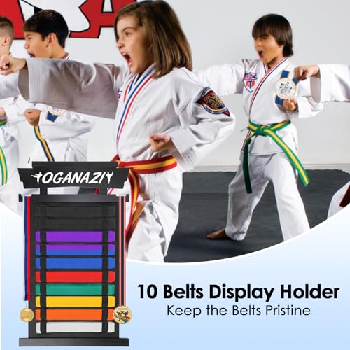 10 Belts Karate Belt Display Rack with Personalized Stickers - Black