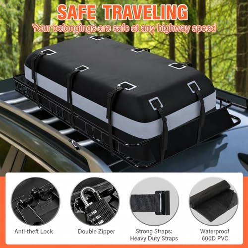 KAHLHAK Roof Cargo Basket 64" & Waterproof Bag 20 Cu Ft Roof Rack System