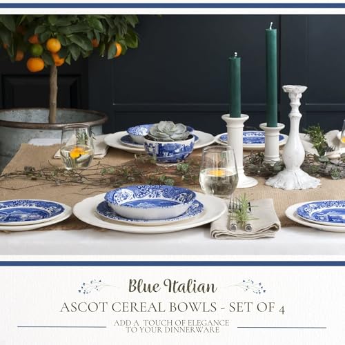 Blue Italian Ascot Cereal Bowl Set of 4 - Classic Fine Earthenware from Spode