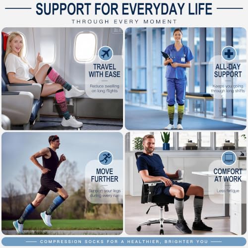 Copper Compression Socks for Men Women 20-30 mmHg Knee High Socks Large X-Large Multicoloured