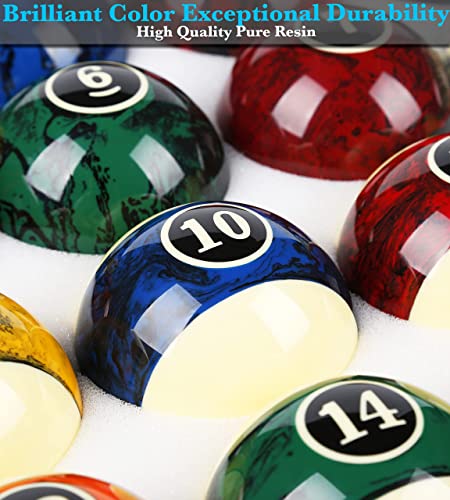 Marble Dark Billiard Ball Set – 16 Tournament-Grade Resin Pool Balls, 2-1/4" Regulation Size & Weight