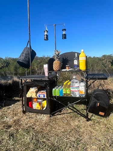 Nice C Portable Camping Kitchen Table Station Black Foldable Grill & Prep Table