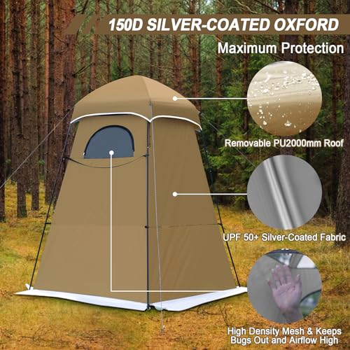 Castle Unicorn Khaki Camping Shower Tent 7.9 FT Extra Tall Privacy Shelter with Floor