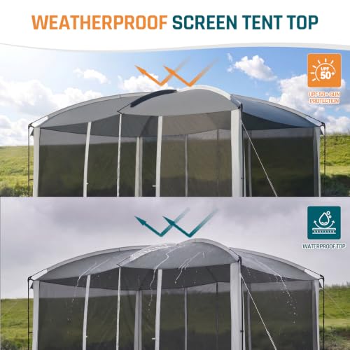 DMH Outdoors Gray 13x9 ft Screen House Tent with Mesh & Magnetic Doors