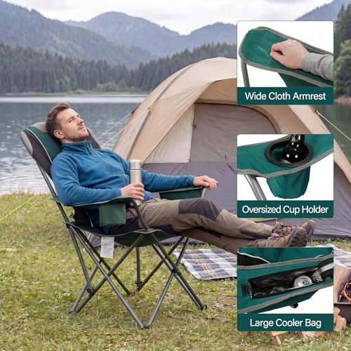 Camping Chairs for Adults 2-Pack Oversized Folding Lawn Chairs with Cooler & Cup Holder